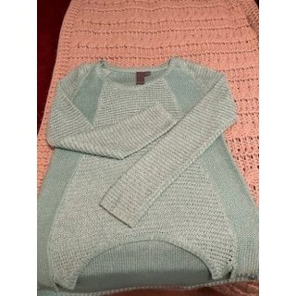 QUINN WOMEN'S‎ SM Aqua Open-Knit Sweater With Asymmetrical Hem Long Sleeve Small - Picture 7 of 12